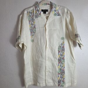 Posse New York Cream Embroidered Men's Shirt Guayabera Cuban Style M